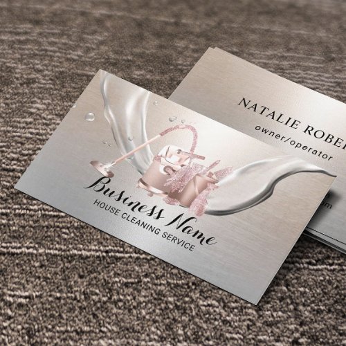 House Cleaning Service Modern Silver Housekeeping Business Card