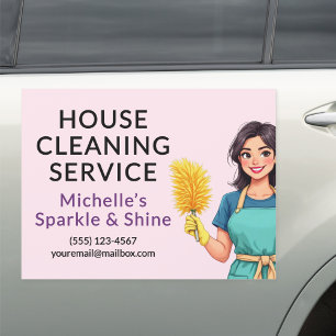 House Cleaning Service Modern Woman Pink  Car Magnet