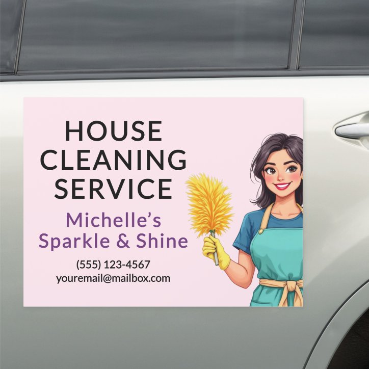 House Cleaning Service Modern Woman Pink Car Magnet