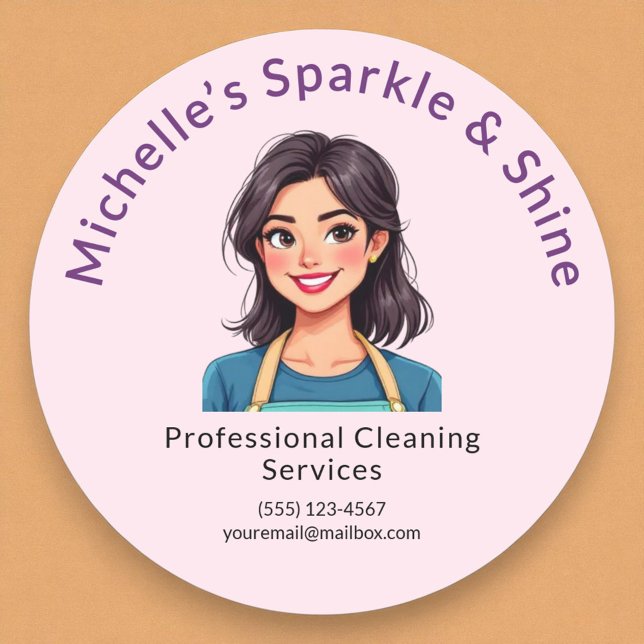 House Cleaning Service Modern Woman Pink  Classic Round Sticker (Creator Uploaded)