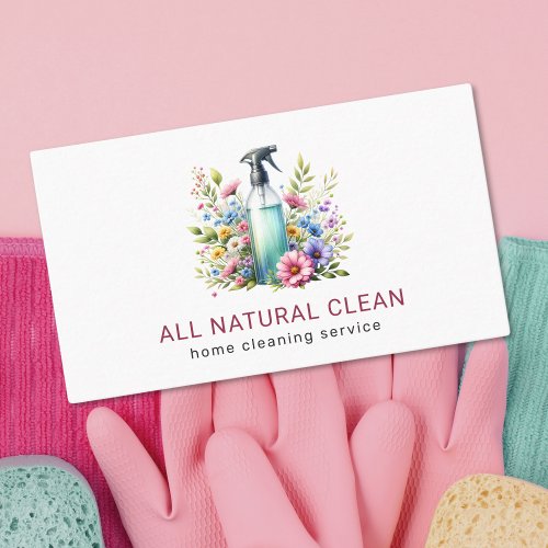 House Cleaning Service Natural Floral Business Card