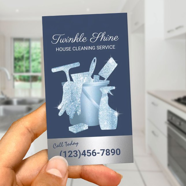 House Cleaning Service Navy Blue Housekeeping Business Card (Creator Uploaded)