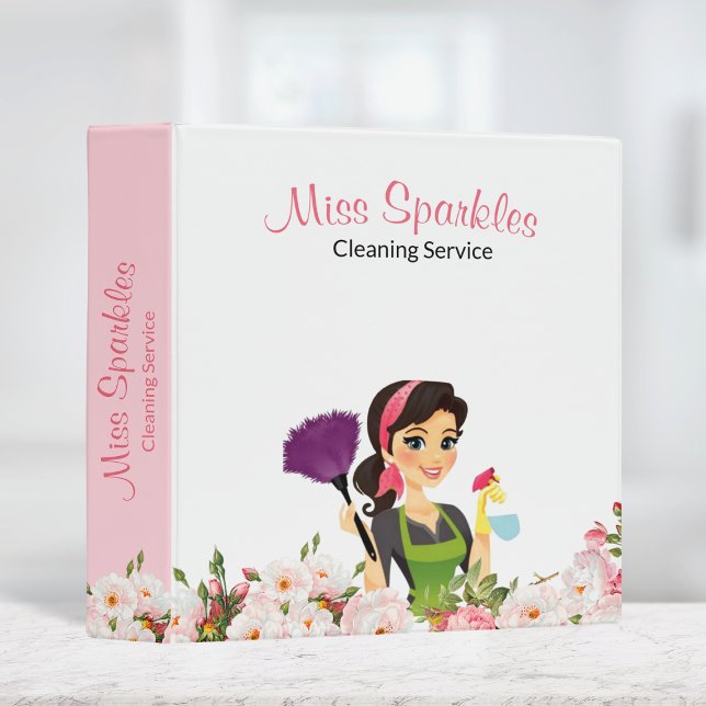 House Cleaning Service Pink Floral Maid Business  3 Ring Binder (Creator Uploaded)