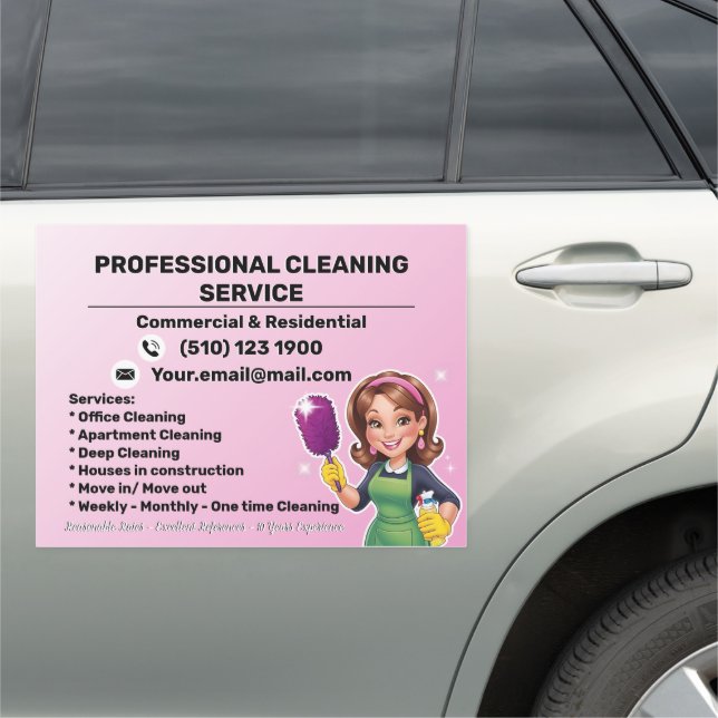 House Cleaning Service Pink Maid  Car Magnet (In Situ)