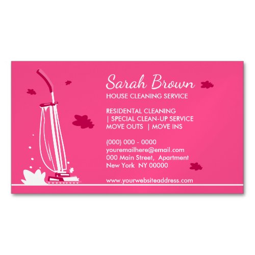 House Cleaning Service Pink Vacuum Cleaner Business Card Magnet