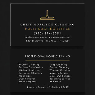 House Cleaning Service Professional Black Gold Business Card