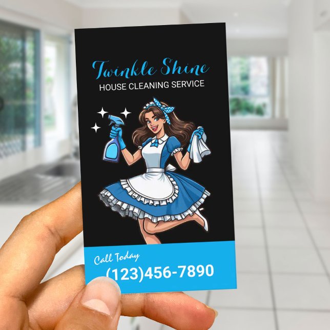 House Cleaning Service Professional Blue Maid Business Card (Creator Uploaded)