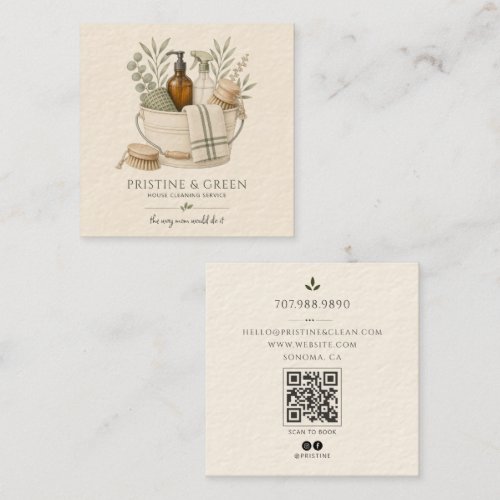 House Cleaning Service QR Code Square Business Card