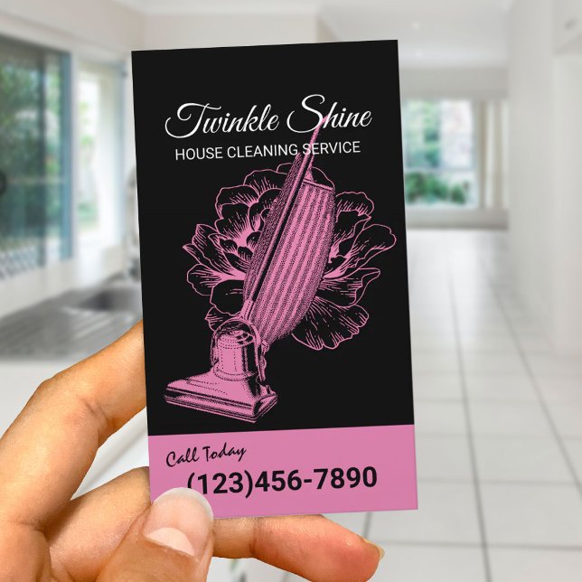House Cleaning Service Retro Floral Vacuum Cleaner Business Card (Creator Uploaded)