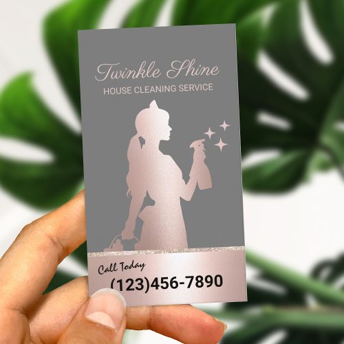 House Cleaning Service Rose Gold Maid Housekeeping Business Card