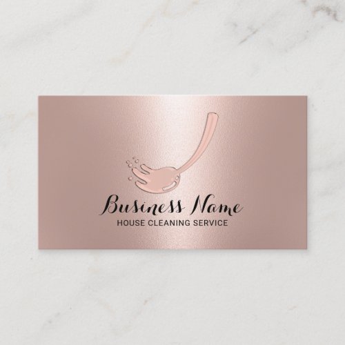 House Cleaning Service Rose Gold Mop Logo Business Card