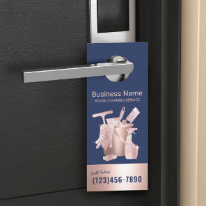 House Cleaning Service Rose Gold Navy Blue Maid Door Hanger