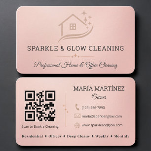 House Cleaning Service Rose Gold QR Code Business Card