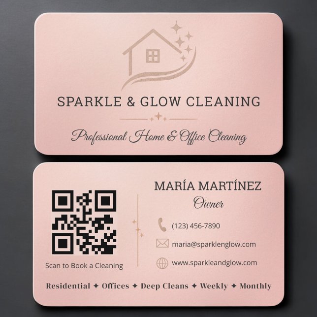 House Cleaning Service Rose Gold QR Code Business Card (Creator Uploaded)