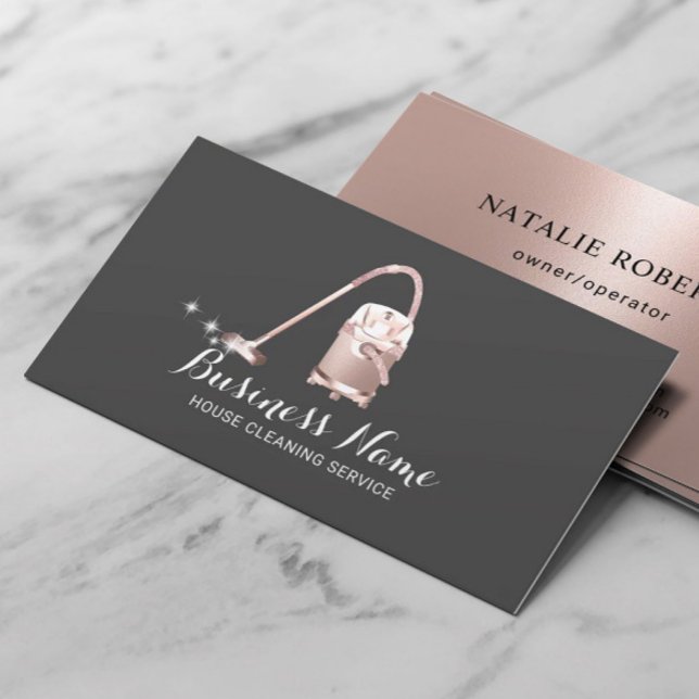 House Cleaning Service Rose Gold Vacuum Cleaner Business Card (Creator Uploaded)