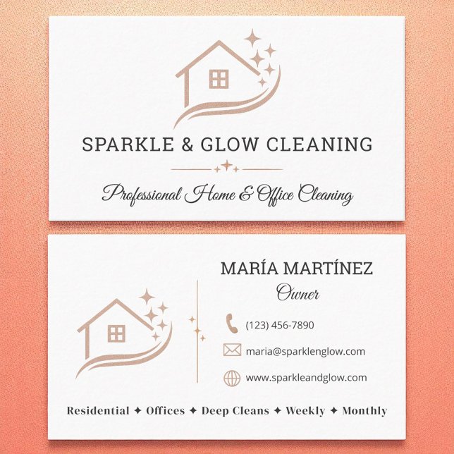 House Cleaning Service Rose Gold White  Business Card (Creator Uploaded)