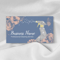 House Cleaning Service Silver Spray Vintage Floral Business Card