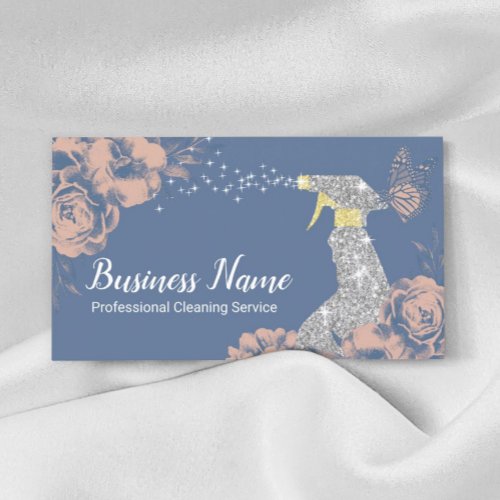 House Cleaning Service Silver Spray Vintage Floral Business Card