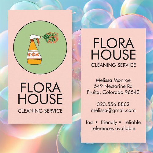 House Cleaning Service Spray Bottle Floral Logo  Business Card