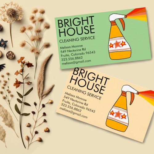 House Cleaning Service Spray Bottle Retro Colorful Business Card