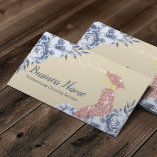 House Cleaning Service Vintage Blue Floral Ivory Business Card