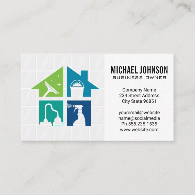 House Cleaning Services | Bathroom Tiles Business Card (Front)