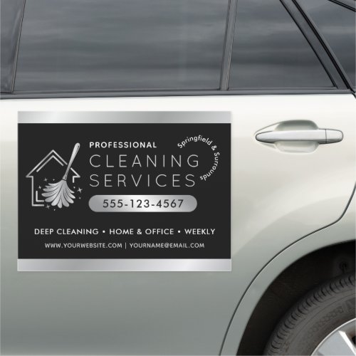 House Cleaning Services Business Black & Silver Car Magnet