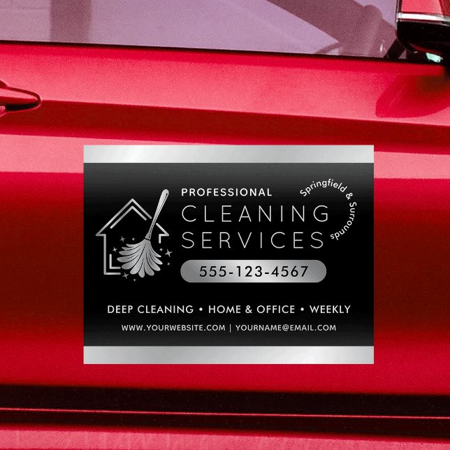 House Cleaning Services Business Black & Silver Car Magnet (Creator Uploaded)