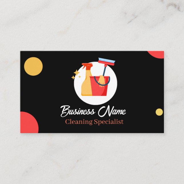 House Cleaning Services Business Card Black (Front)