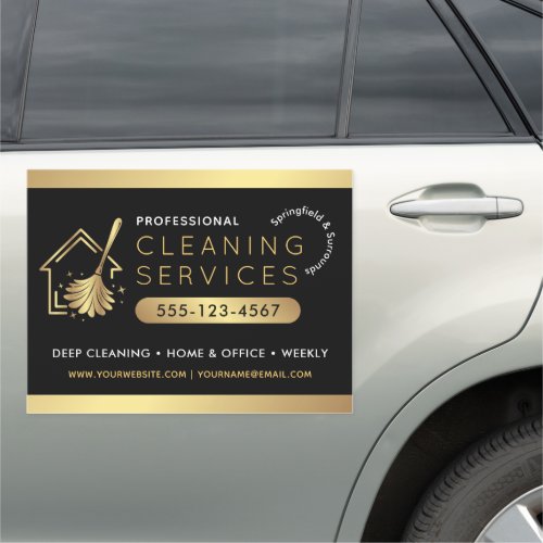 House Cleaning Services Business Logo Black & Gold Car Magnet
