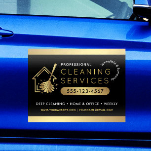 House Cleaning Services Business Logo Black & Gold Car Magnet