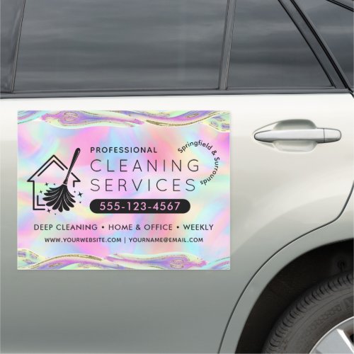 House Cleaning Services Company Trendy Holographic Car Magnet