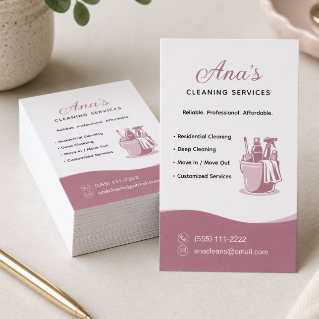 House Cleaning Services Dusty Rose Business Card (House Cleaning Services Neutral Dusty Rose Business Card)
