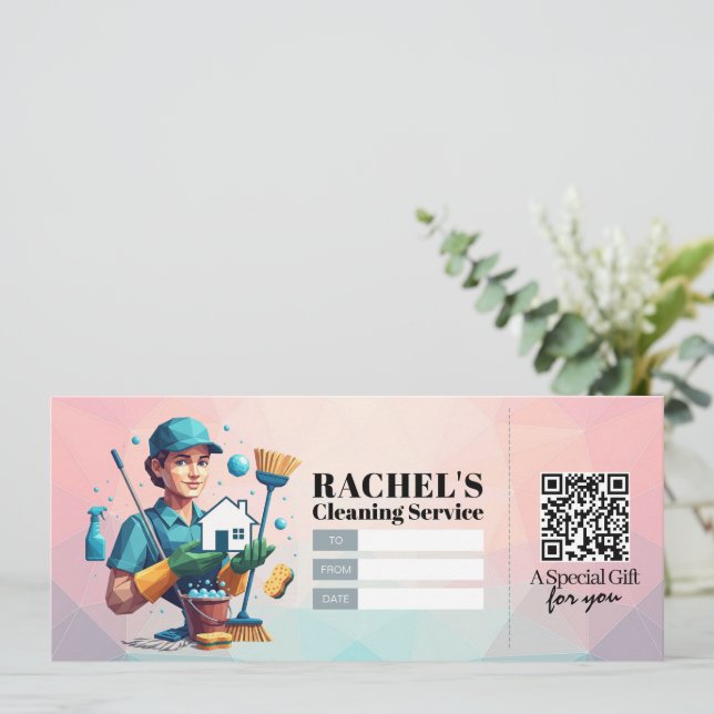House Cleaning Services Gift Certificate Voucher Invitation (Standing Front)