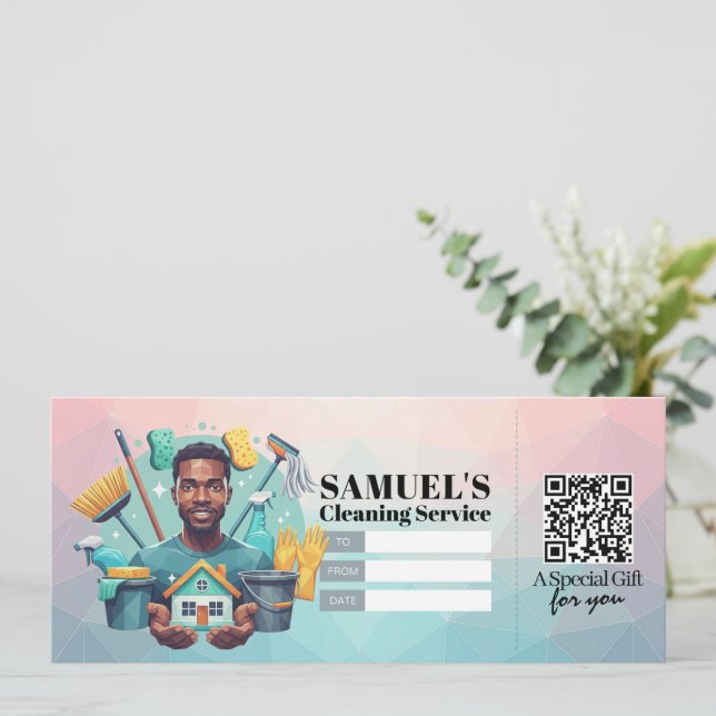 House Cleaning Services Gift Certificate Voucher Invitation (Standing Front)