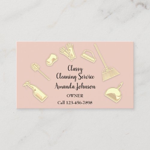 House Cleaning Services Gold Logo Maid Rose Business Card