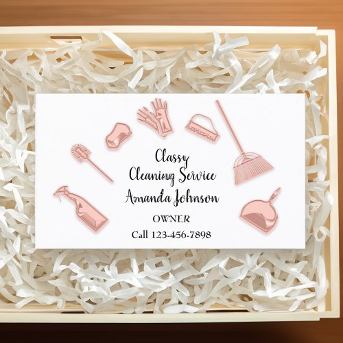 House Cleaning Services Gold Logo Maid White Business Card