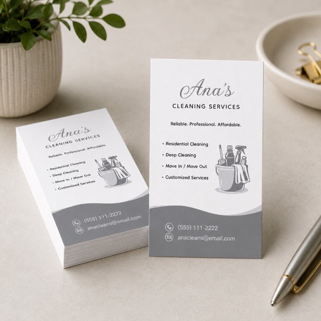House Cleaning Services Gray Business Card (House Cleaning Services Gray Business Card)