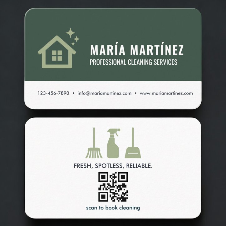 House Cleaning Services Green QR Code Business Card