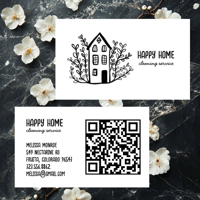House Cleaning Services Hand Drawn Doodle QR Code Business Card (House Cleaning Services Hand Drawn Doodle QR Code Business Card
)