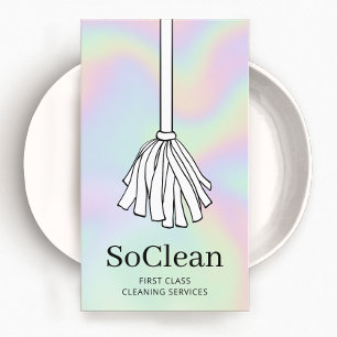 House Cleaning Services Holographic Maid  Mop  Business Card