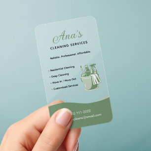 House Cleaning Services Housekeeping Green Clear Business Cards
