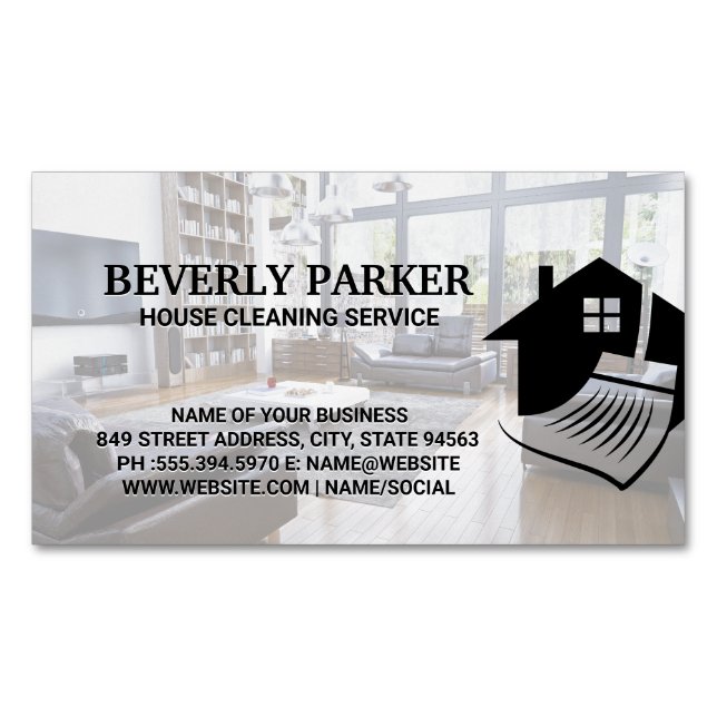 House Cleaning Services | Interior Living Room Business Card Magnet (Front)