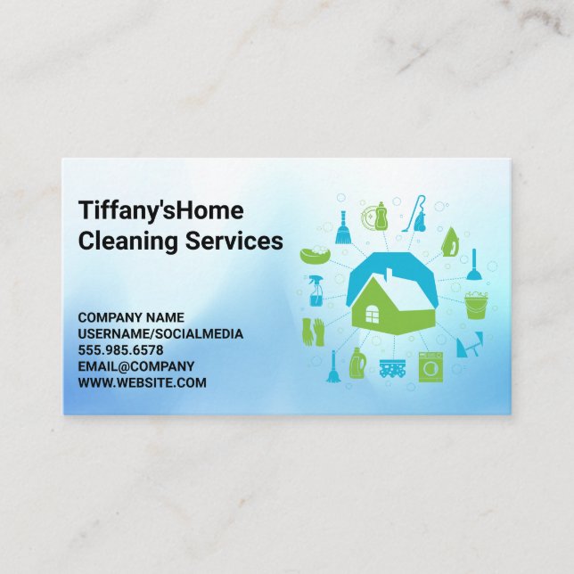 House Cleaning Services Logo Business Card (Front)