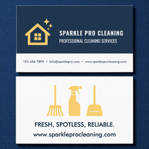 House Cleaning Services Logo Navy Blue & Gold Business Card