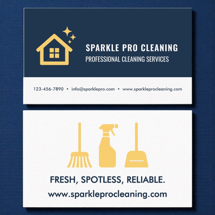 House Cleaning Services Logo Navy Blue Gold Business Card