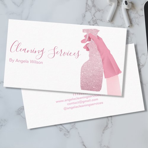 House Cleaning Services Maid Glitter Blush Pink Business Card