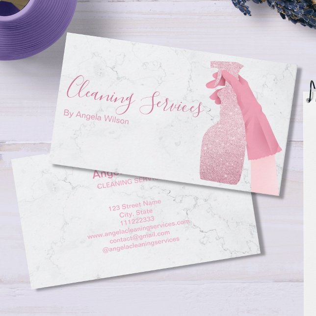 House Cleaning Services Maid Glitter Marble Chic Business Card (Creator Uploaded)