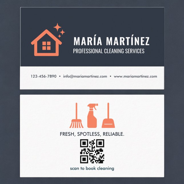 House Cleaning Services Modern Trendy QR Code  Business Card (Creator Uploaded)