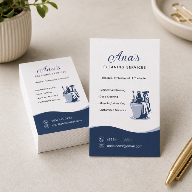 House Cleaning Services Navy Blue Business Card (House Cleaning Services Neutral Navy Blue Business Card)